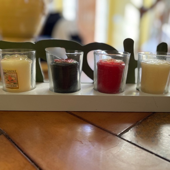 For the Holidays! “HOPE” wooden candle holder.  Includes four scented candles. - Picture 3 of 4